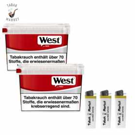 2 x West Red Tabak 110g Eimer + 3 Feuerzeuge