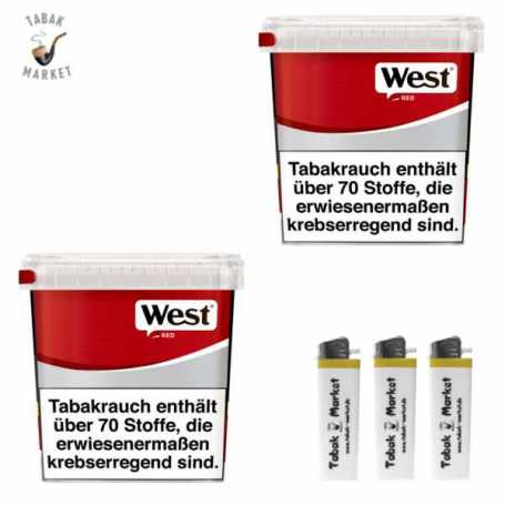 2 x West Red Tabak 160g Eimer + 3 Feuerzeuge