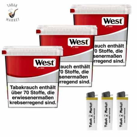 3 x West Red Tabak 160g Eimer + 3 Feuerzeuge